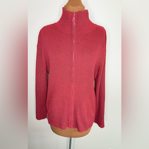 Chico’s Design Red Zipper Front Sweater Pockets Size Large - Picture 4 of 9